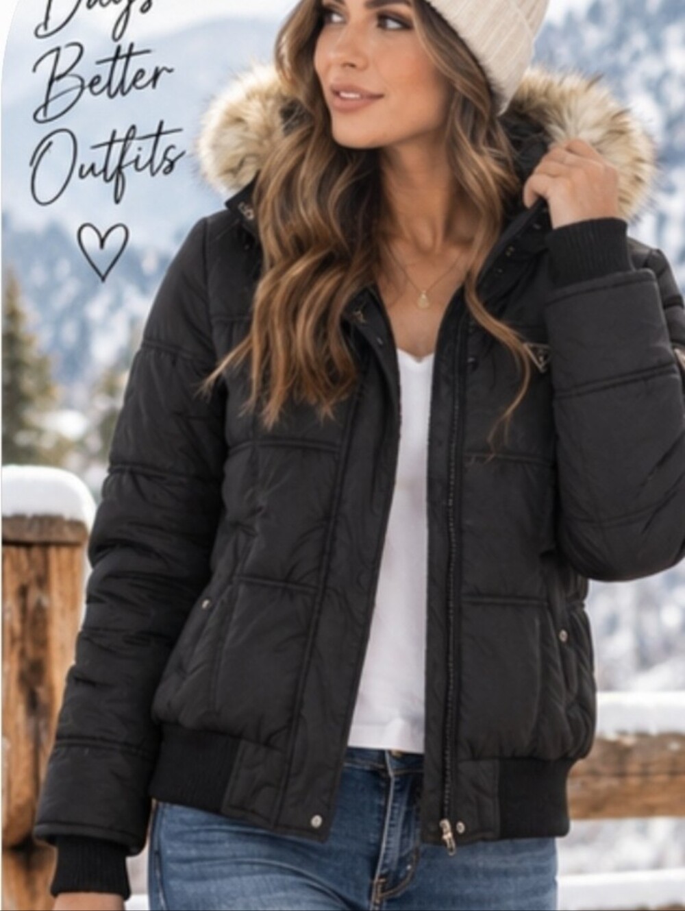 Guess Women’s Black Puffer Jacket Faux Fur Hood Size S/P Winter Coat